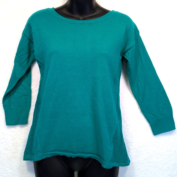AEO Green Mesh Back Pullover Long Sleeve Cotton Sweater Vintage (NOT Teal) - Picture 8 of 11